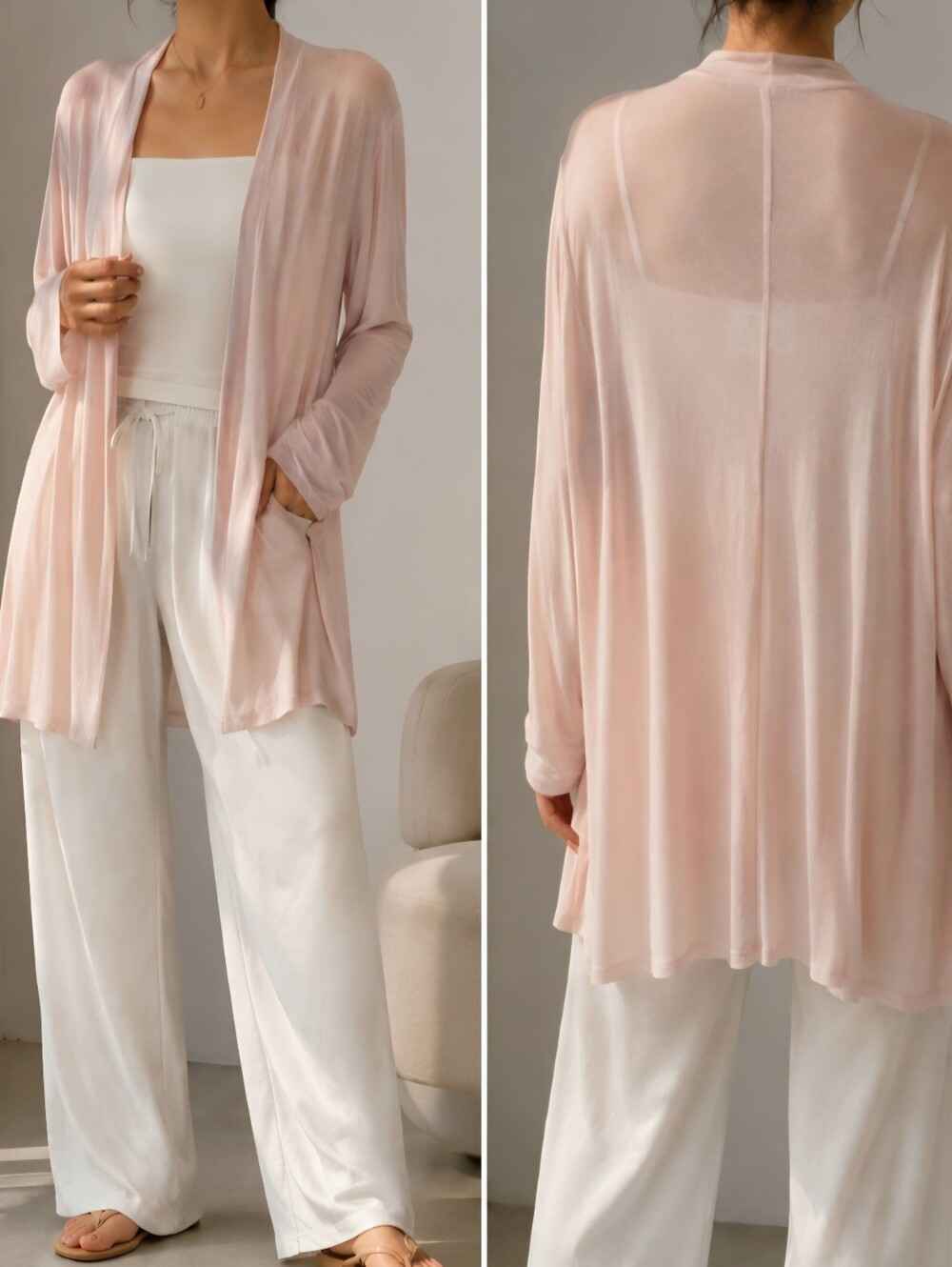 Ralph Lauren Light Pink Open Front Cardigan